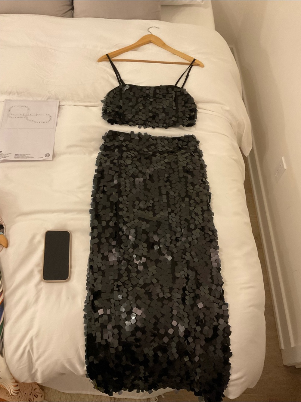 House of Harlow 1960 Black Sequin Two-Piece Maxi Set